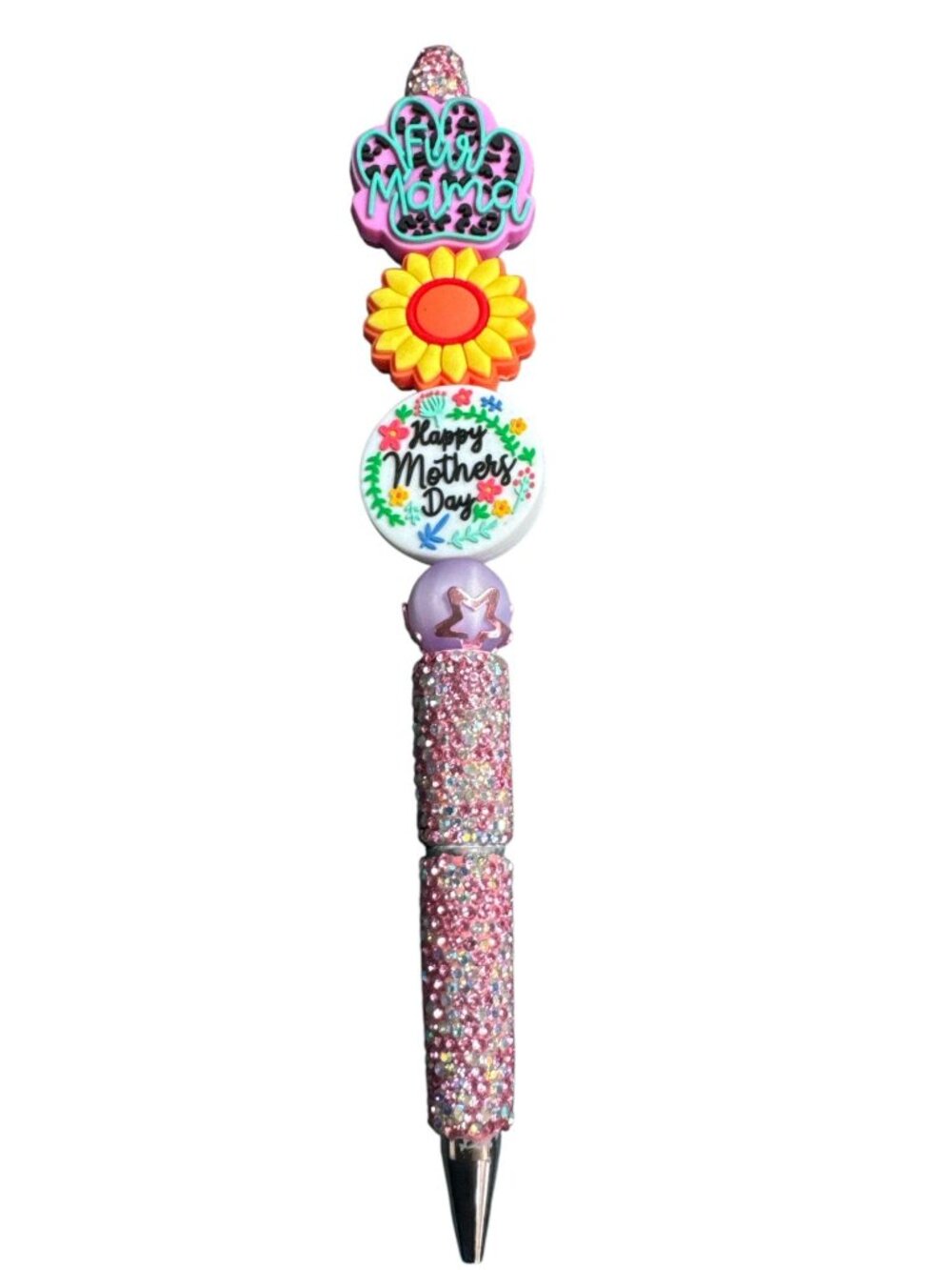 Fur Mama Mothers Day Glitter Ballpoint Pen With Sunflower & Decorative Charms -